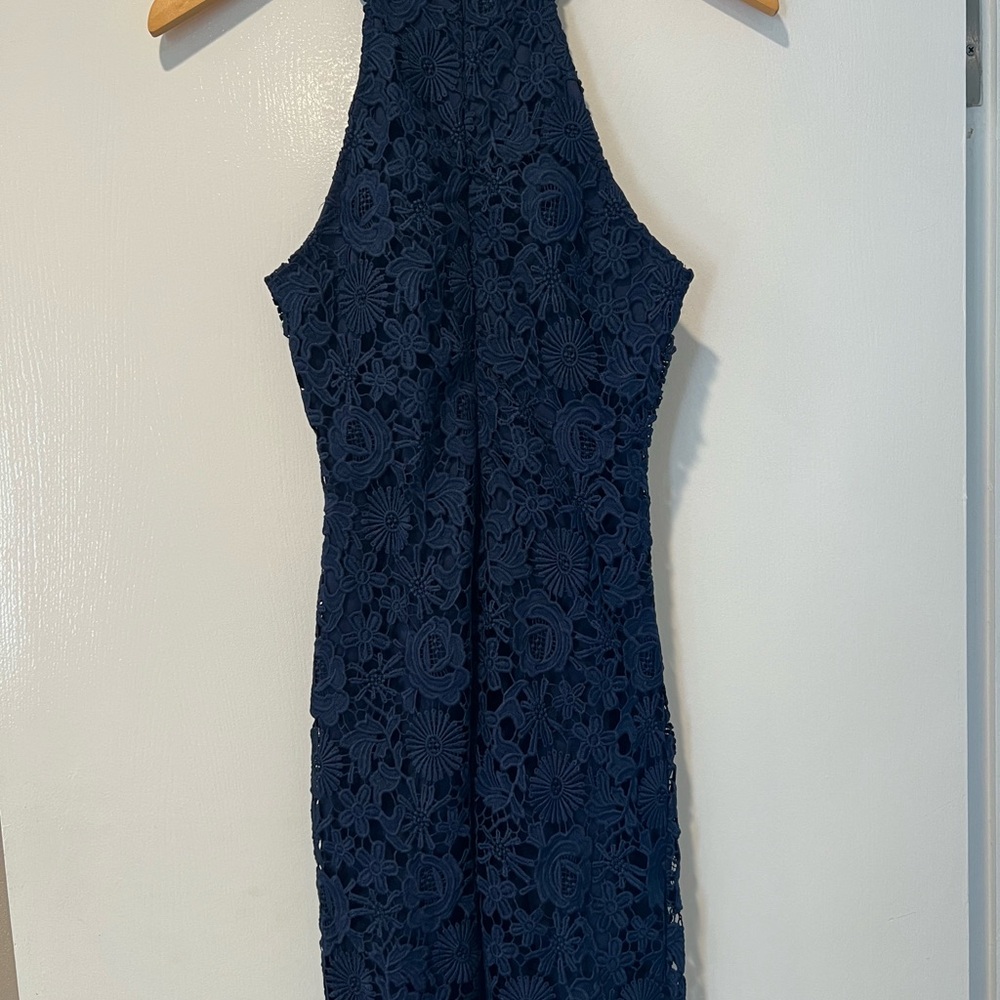 Lulu's Navy Floral Lace Halter Midi Dress
